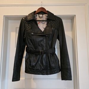 Ted Baker Black Leather Belted Jacket